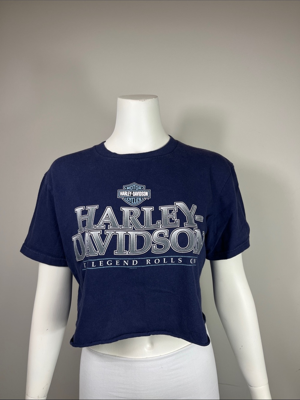 Harley-Davidson Navy Graphic Cropped Tee with White Print